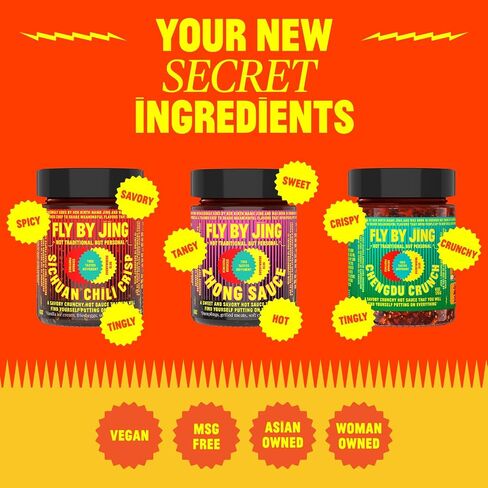 FLYBYJING Variety Pack w/Sichuan Chili Crisp, Zhong Sauce & Chengdu Crunch, All Natural & Vegan, Perfect Hot Sauce Gift for Foodies, 6oz (3 Pack) in Saudi Arabia