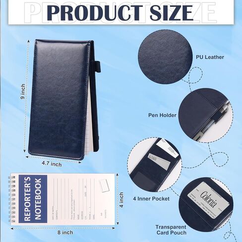 WANGDEFA Reporters Notebook Cover PULeather Notepad And Pen Holder Set with Tops Reporters Notebook Steno Notebook Cover Flip Notepad Holder Fit 4 * 8 inch Spiral Notebooks for Journalists (Blue) in Saudi Arabia