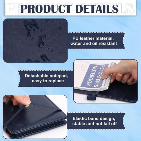 WANGDEFA Reporters Notebook Cover PULeather Notepad And Pen Holder Set with Tops Reporters Notebook Steno Notebook Cover Flip Notepad Holder Fit 4 * 8 inch Spiral Notebooks for Journalists (Blue) in Saudi Arabia