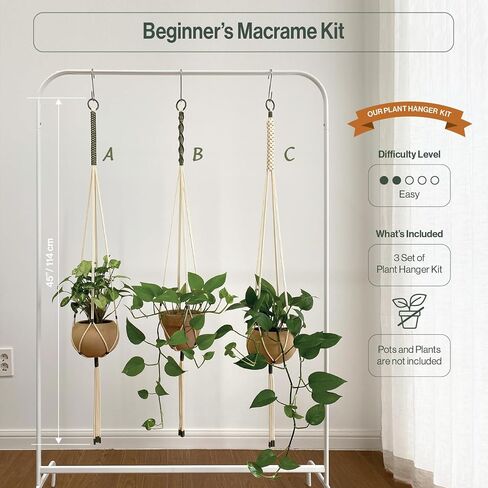 Macrame Kits for Beginners, 3 Set of Plant Hangers DIY Kit: Braided Polyester Ropes 50yds*5mm Ivory, 20yds*2mm Forest Green, 60+Pcs Supplies with Step-by-Step Easy Instructions (IVGR) in Saudi Arabia