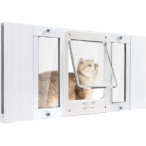 Pet Door for Window, Suitable for Window Widths of 23"-28", Quick-Fit Cat Door Window Insert, 4 Locking Mechanisms, Magnetic Closure Cat Window Door, Aluminum Frame Cat Door for Window