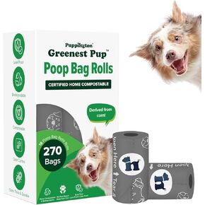 Puppington Certified Home Compostable Poop Bags - ASTM D6400 Compliant - 270 Extra Thick Bags - Plant Based - Pairs with Puppington 3-in-1 Bag & Fits all Standard Poop Bag Dispensers (Charcoal Gray)