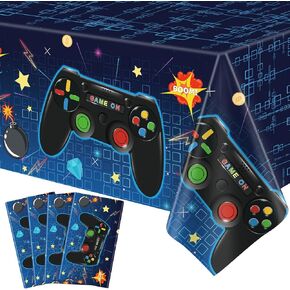4 Pack Video Game Tablecloth Video Game Birthday Decoration Gaming Birthday Party Supplies 86" x 51" Rectangle Plastic Game party Table Cover for Kids Boys Girls Video Game Party Decorations Favors