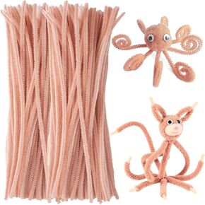 STSTR 100PCS Light Brown Pipe Cleaners, Christmas Tan Pipe Cleaners for Crafts, Solid Color Craft Supplies, Fuzzy Sticks Set for DIY Arts Crafts Decorations