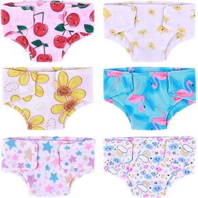 BABESIDE 6 Pcs Baby Doll Diapers Reusable for 12-15 Inch Dolls, Reborn Baby Doll Accessories Doll Diapers for Realistic Baby Doll Underwear