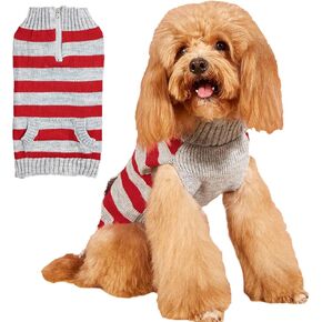 ملابس جرو سحاب مزجعة مخططة من الجيب مع جيب ملابس شتوية محبوكة للحيوانات الأليفة الدافئة للكلاب الصغيرة القطط ملابس suéter perros (صغيرة ، رمادية) in Kuwait