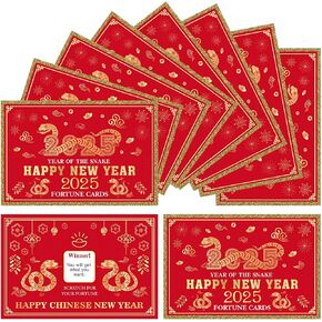 30 Pcs Chinese New Year Fortune Cards 2025 Year of the Snake Scratch Off Fortune Cards, Chinese Lucky Blessing Cards Lunar New Year Party Greeting Cards Families Reunion Game for Spring Festival