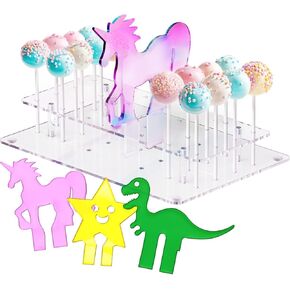 X-Protector Cake Pop Stand - Unique Cake Pop Holder with 3 Figures - Clear Cakepop Stand Display for 24 Cake Pops - Premium Lollipop Holder - Acrylic Cake Pop Holder Stand - Ideal Candy Holder!