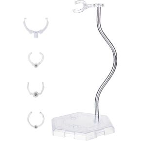 FINGERINSPIRE Action Figure Stands Clear Plastic Minifigures Display Stand with Adjustable Snake Bone Bracket Doll Model Support Stand with Hexagon Base Assembly Display Holder for Doll Action Figure