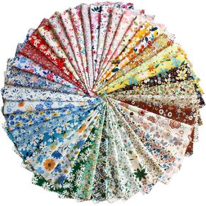 42Pcs 10"x10" Quilting Cotton Fabric Square No Repeat Layer Cake Precut Multi-Color Printed Floral Fabric for DIY Sewing,Quilting and Scrapbooking (Red/Pink/Yellow/Coffe/Green/Blue)