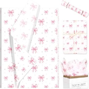 Sanixin 100 Sheets Pink Bow Printed Tissue Paper for Gift Wrapping Cute Polka Dot Coquette Decorative Tissue Paper for Baby Shower Wedding Bachelorette Party DIY Craft, 14 x 20 Inch