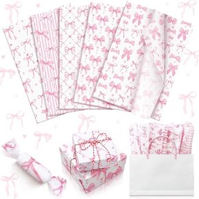 Moinchore 100 PCS Pink Bow Wapp Paper Decorative 5 style 20 × 14 بوصة الورق الوردي والأبيض القوس المطبوع للفنون المطبوعة هدية لزفاف الزفاف دش عيد ميلاد ديكور حفلة