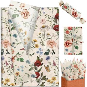 60 Sheets Wildflower Tissue Paper, 20x14 Inches Red Poppy Printed Wrapping Tissue Paper Wildflower Art Decorative Tissue for Birthday Wedding Gift Wrapping