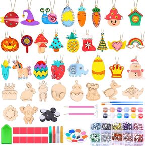36 pcs المغناطيس الخشبي DIY KIT WOODEN ART CRAFT شنقا زخرفة الطلاء هدايا طقم للأطفال