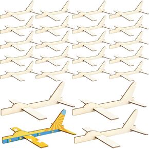 Haconba 24 Pack DIY Wooden Airplane Unfinished Wood Plane Paintable Wooden Craft Airplane Model for DIY Handicraft Projects Birthday Party Favors