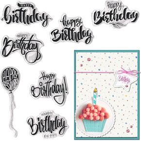 Birthday Words Clear Stamps for Card Making and Journaling, Blessing Words Rubber Stamps Birthday Balloon Gift Stamps for Scrapbooking DIY Cards Album Crafts