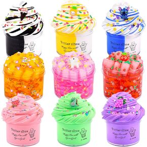 9 Pack Slime Kit, with 3 Jelly Cube Crunchy Slime and 6 Butter Slime, Orange, Blue, Pink Clear Crunchy Slime, Soft & Non-Sticky, for Girls and Boys FamilyToy, Party Favors and School Education