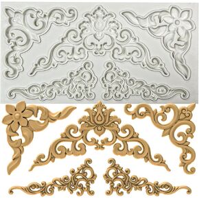 Baroque Curlicues,Style C,Scroll Lace Border,Relief Flower Lace Filigree Sculpted Decoration Fondant,Sugar Craft,Cake Decorating,Molds, Epoxy Resin Silicone,Baking DIY,Polymer Clay