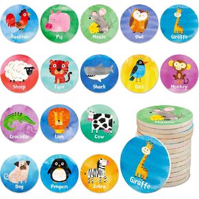 SpriteGru Wooden Memory Matching Game, 32 PCS Matching Animal Wood Chips Educational Matching Game for Toddlers Preschool 4 5 6 Years Old