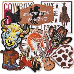 Western Embroidered Iron-On Patches - 11-Piece Unique All-Purpose Set for Clothes, Hats, Backpacks, and More - Upscale Cowboy-Inspired Designs for Exceptional Customization
