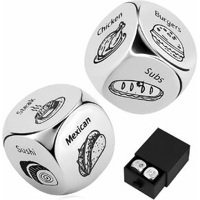 2Pcs Date Night Dice,Gifts for Women Men,Valentines Day Gifts for Her,Food Dice Anniversary Steel Food Decision Dice,Dinner Dice Stocking Stuffers for Women Men Christmas Brthiday Wedding Funny Gifts