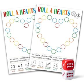 BEUFSE 4" X 6" Rolling Hearts Dice Game, Candy Dice Game, Valentine's Day Party Games, School Valentine Party, Family Game, Party Card Games | QR-FH02