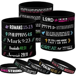 Bible Verse Bracelets – 20-Pack Jesus Scripture Christian Rubber Bracelets, Recessed Ink-Engraved Design, Classic Black – Christian Gifts for Men & Women