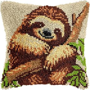 Latch Hook Kits Pillow Kits Sloth Latch Hook Cushion Pillow Cover Embroidery Craft Kits for Beginner DIY Latch Hook Rug Kit with Printed Canvas Home Decor 43x43cm (142)