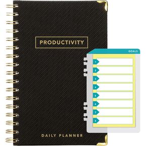 Global Printed Products Planner with Bookmark and Notepad - Spiral Notebook for Daily Planning - 5.5" x 8.5" (Black)