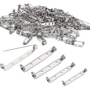 120PCS Silver Bar Locking Pins for Crafts DIY, Backs Safety Clasp Brooch Secure Back Clasp with Back Bar Fastener & Pins Backs Safety Clasp, Pin Badge Backs with Holes for Name Tags Jewelry Making
