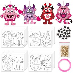 Watinc Day Day Monster Craft Kit - 36pcs color your movible love monster hanging roudent ، diy valentine's monster paper card for school class -form party party