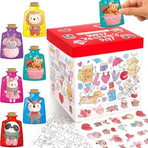 WorldBazaar Valentines Day Cards and Coloring Box for Kids DIY Mailbox Crafts Valentine’s Day Exchange Gift School Activities Game Holiday Party Favors