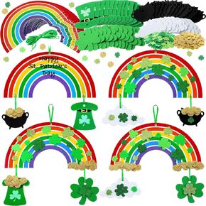 672 Pcs St. Patrick's Day Crafts for Kids DIY St. Patrick's Day Foam Decoration Rainbow Ornaments Foam Shamrock Stickers Irish Rainbow Black Cauldron Craft Art Kits for Party Classroom Home