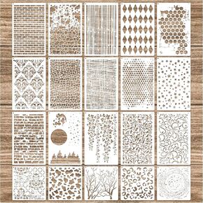 Cubist Mixed Media Layering Stencils for Painting on Wood, Texture Demask Leaf Tree Brick Striped Background Pattern Stencils for Crafts Wall Shoe Cards Canvas Furniture (Texture)