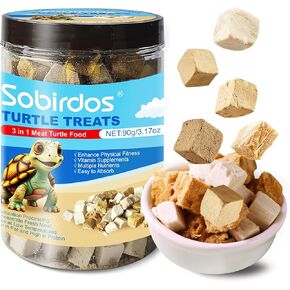 Turtle Treats,3 in 1 Meat Turtle Food,Made with Fresh Meat,Chicken&Duck&Fish Freeze-Dried,Enriched Protein & Vitamins(90g/3.17oz)