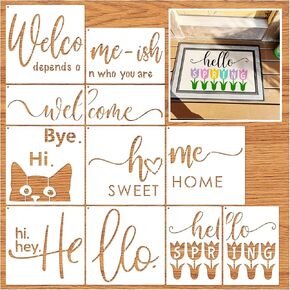 Doormat Stencils for Painting,Funny Reusable Hello Welcome Home Stencils on Wood Sign Crafts Door Mats Furniture DIY Canvas (mat11)
