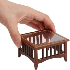 Dollhouse Coffee Table Miniature Furniture 1:12 Scale Wooden Tea Table Square Shape Side Tables Acrylic Tabletop Props Miniature End Table Living Room Pocket Desk Doll House Decoration Props (Brown)