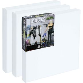 The Edge Eco-Friendly Recycled Cotton Stretched Canvas for Painting - 8x8" Box of 3 - Medium-Textured, Triple Acrylic Primed All Media Painting Canvas, 320gsm, 1-1/2 in. Deep Pine Stretchers