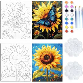 WEBEEDY 8x10 Pre Drawn Canvas for Painting Sunflower Butterfly Pre Printed Canvas Paint and Sip Kit for Adults, Birthday Party, DIY Painting Set, Painting Enthusiasts, Adult's Date Night, 203x245mm