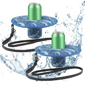 Desing Wish Drink Floats for Swimming Pool Neoprene Drink Floaties Pool Drink Floats for Standard Cans/Cups/Bottles, Thickened Floating Drink Holder for Pool - 2 Pack (Sea Wave)