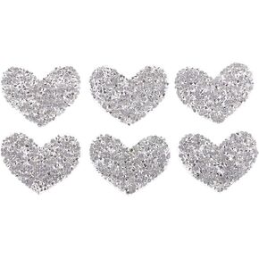 6 Pcs Heart Rhinestone Appliques Self Adhesive Clothes Appliques Bling Glitter Patches Decorative Iron on Patches Shiny Clothing Repair Patches Beaded Appliqué Patches Trim and Embellishments