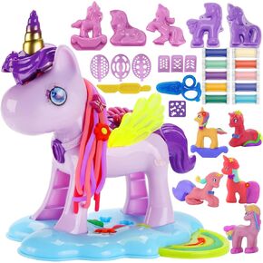 Unicorn Color Dough Sets for Kids Ages 4-5, 30 PCS Play Dough Tools Kit for Toddlers Ages 3+, Unicorn Hair Salon Creation Dough Toys for Girls Birthday Gifts