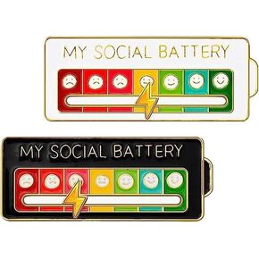 Social Battery Pins,2pcs 7 Days Moods My Social Battery Sliding Pins Mood Creative Lapel Pin Fun Enamel Emotional Decorative Pin Functional Aesthetic Interactive Brooch for Backpacks Hat Bags Clothing