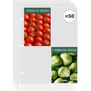 50 Pack 200 Pockets Seed Packet Binder Sleeves, Garden Seed Storage Organizer Pages for 3 Ring Binder, Slot Size 4x5.5 Clear Sleeves for Seed Holder Container, Seed Saver Protector