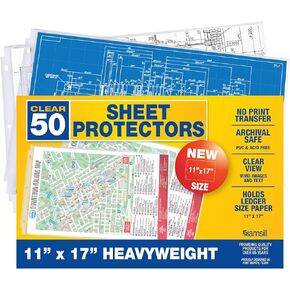 Samsill Heavyweight 50 Pack Sheet Protectors Landscape, 11x17 Ledger Size Clear Plastic Page Protectors for 3 Ring Binder, Oversized, 3 Hole Punched, Poster Storage, Side Loading