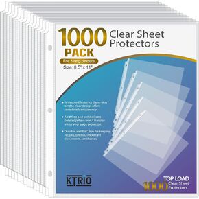 KTRIO 1000 Pack Sheet Protectors 8.5 x 11 inch, Clear Page Protector for 3 Ring Binder, Plastic Sleeves for Binders, Top Loading Paper Sheets Document Sleeve Letter Size, Office & Home