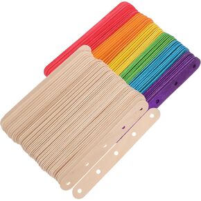 MAGICLULU 100pcs Wooden Colorful Ice Cream Sticks with Holes Mixed Color Large Popsicle Sticks Wooden Colorful Craft Sticks for DIY Craft (Colorful+ Nature Color)