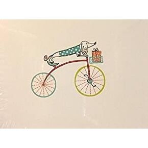 (16) Colorful Dachshund Riding a Bicycle Blank Note Cards - White Envelopes
