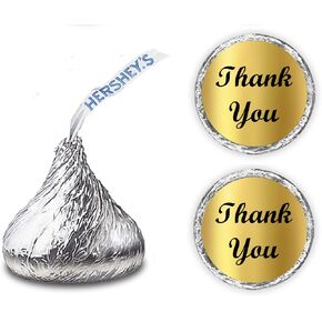 Gold Foil Thank You Kisses Stickers, (Set of 216) Chocolate Drops Labels Stickers for Weddings, Bridal Shower, Engagement Party, Birthday, Baby Shower, Party Favors Decor for Kisses. Made in USA
