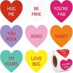 WYTAOHZL 500 PCS Heart Stickers Valentines Day Stickers Roll 1.5 inch Heart Label Stickers Colorful Heart Shaped Sticker for Valentines Candy Cards Envelopes Gift Boxes